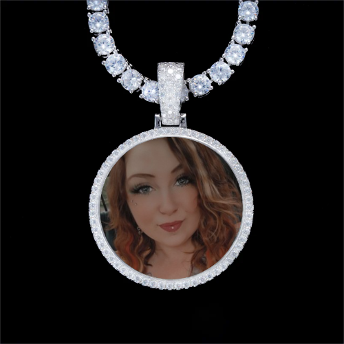 925S & VVS Moissanite 3D Circle Custom Picture Pendant