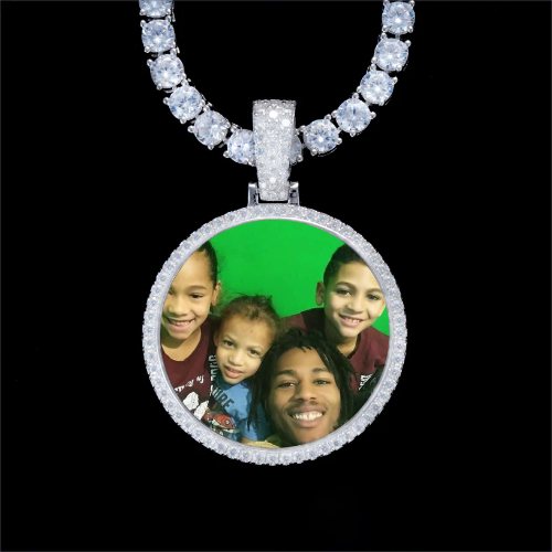925S & VVS Moissanite 3D Circle Custom Picture Pendant