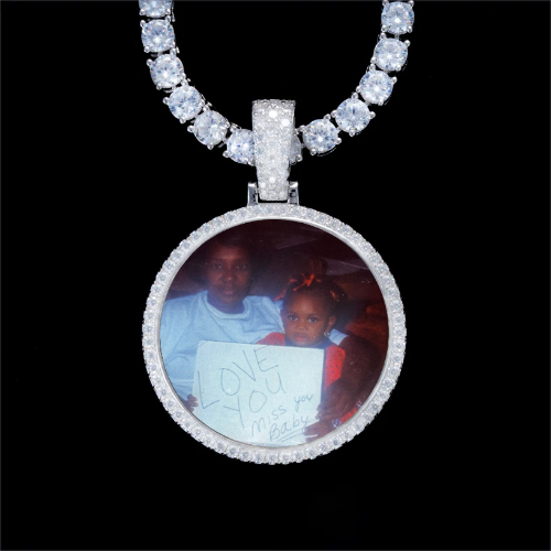 925S & VVS Moissanite 3D Circle Custom Picture Pendant