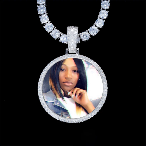 925S & VVS Moissanite 3D Circle Custom Picture Pendant