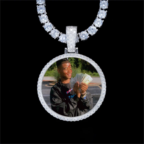 925S & VVS Moissanite 3D Circle Custom Picture Pendant