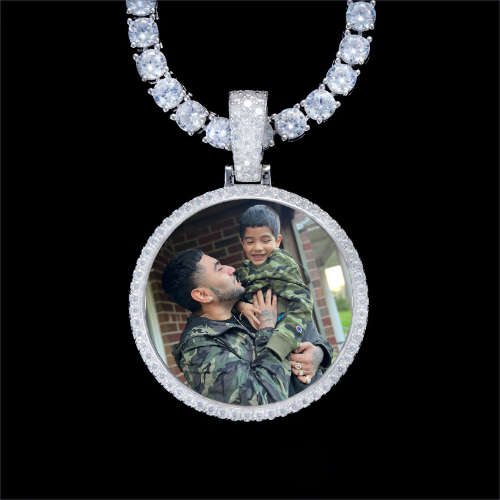 925S & VVS Moissanite 3D Circle Custom Picture Pendant