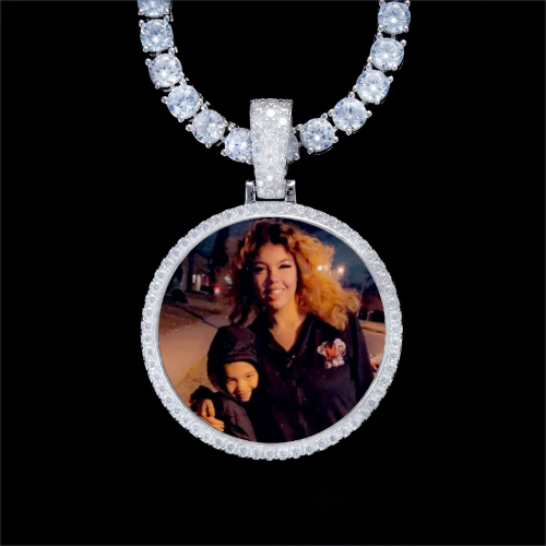 925S & VVS Moissanite 3D Circle Custom Picture Pendant