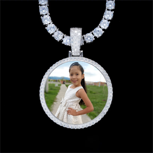 925S & VVS Moissanite 3D Circle Custom Picture Pendant