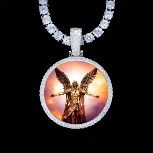 925S & VVS Moissanite 3D Circle Custom Picture Pendant