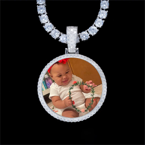925S & VVS Moissanite 3D Circle Custom Picture Pendant