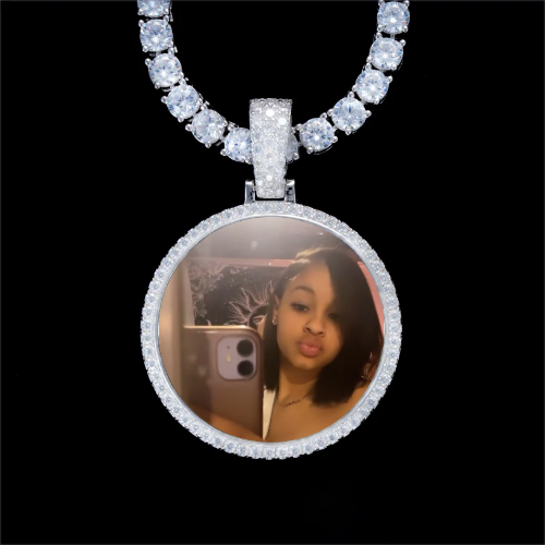 925S & VVS Moissanite 3D Circle Custom Picture Pendant