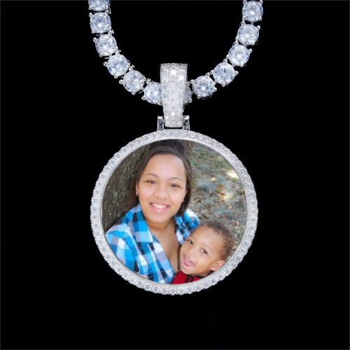 925S & VVS Moissanite 3D Circle Custom Picture Pendant