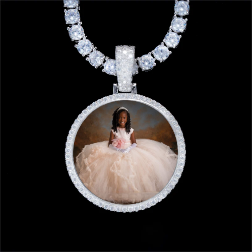 925S & VVS Moissanite 3D Circle Custom Picture Pendant
