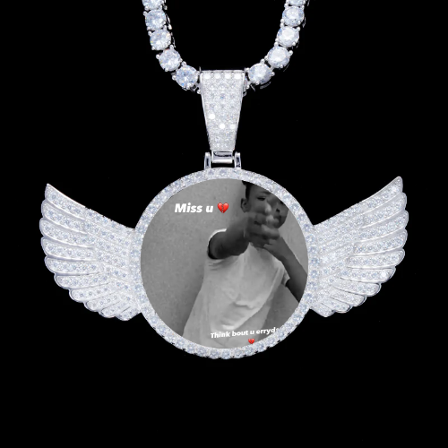 925S & VVS Moissanite 3D Wing Custom Picture Pendant
