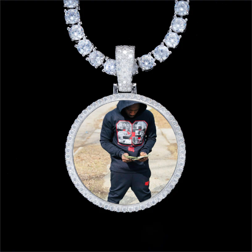 925S & VVS Moissanite 3D Circle Custom Picture Pendant