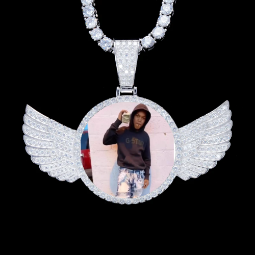 925S & VVS Moissanite 3D Wing Custom Picture Pendant