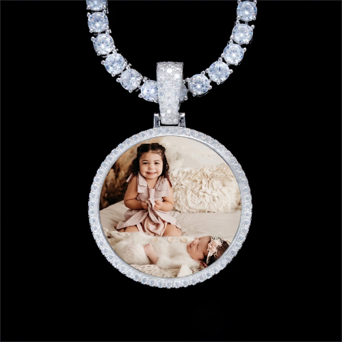 925S & VVS Moissanite 3D Circle Custom Picture Pendant