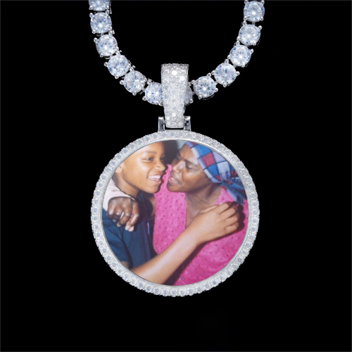 925S & VVS Moissanite 3D Circle Custom Picture Pendant