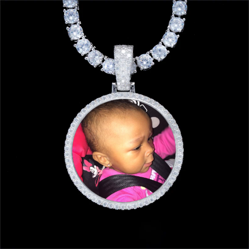925S & VVS Moissanite 3D Circle Custom Picture Pendant