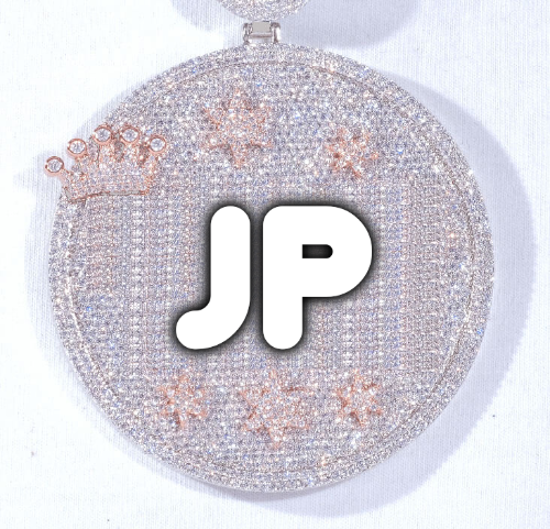 CUSTOM LETTER NECKLACE 3D BIG CROWN DISC