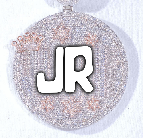CUSTOM LETTER NECKLACE 3D BIG CROWN DISC