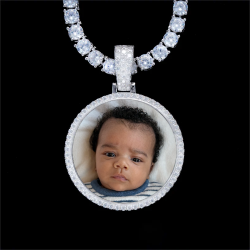 925S & VVS Moissanite 3D Circle Custom Picture Pendant