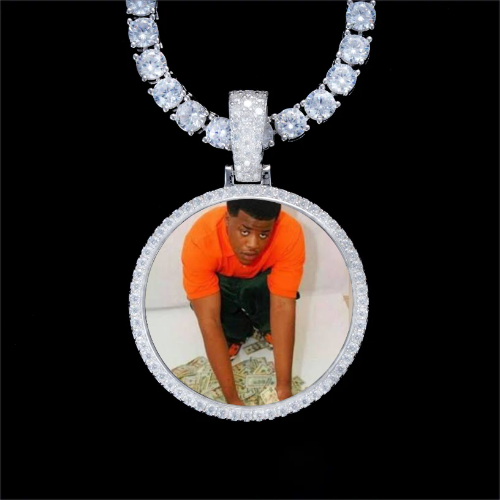 925S & VVS Moissanite 3D Circle Custom Picture Pendant