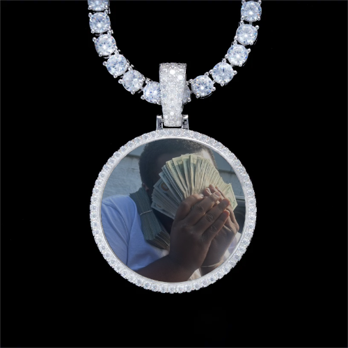 925S & VVS Moissanite 3D Circle Custom Picture Pendant