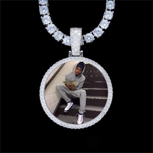 925S & VVS Moissanite 3D Circle Custom Picture Pendant