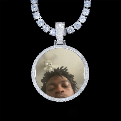 925S & VVS Moissanite 3D Circle Custom Picture Pendant