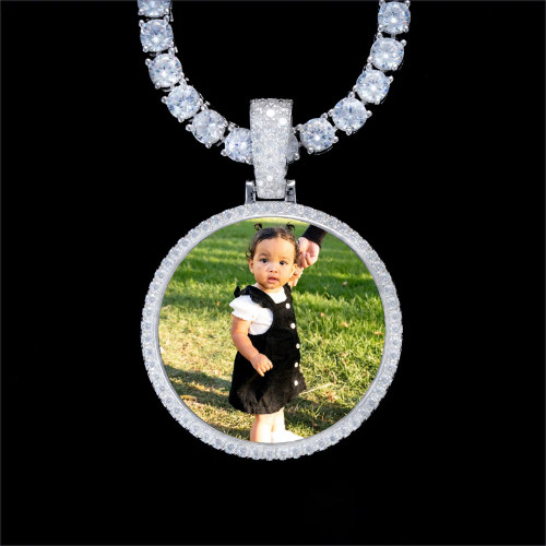 925S & VVS Moissanite 3D Circle Custom Picture Pendant
