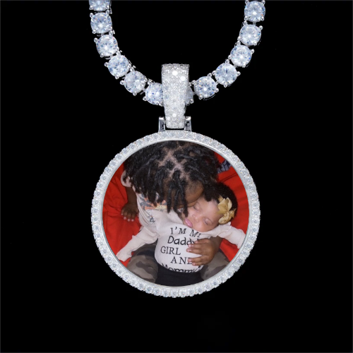 925S & VVS Moissanite 3D Circle Custom Picture Pendant