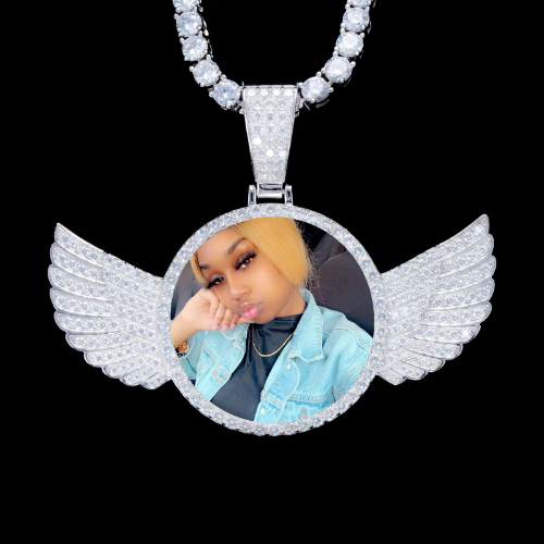 925S & VVS Moissanite 3D Wing Custom Picture Pendant