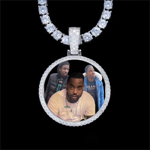 925S & VVS Moissanite 3D Circle Custom Picture Pendant