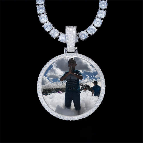925S & VVS Moissanite 3D Circle Custom Picture Pendant