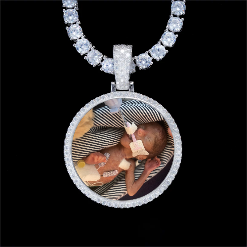 925S & VVS Moissanite 3D Circle Custom Picture Pendant