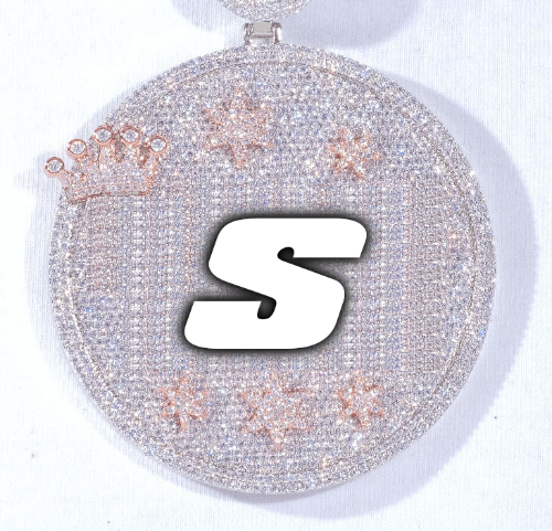 CUSTOM LETTER NECKLACE 3D BIG CROWN DISC