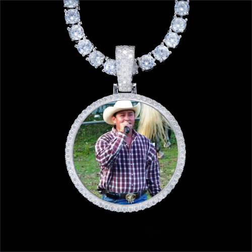 925S & VVS Moissanite 3D Circle Custom Picture Pendant