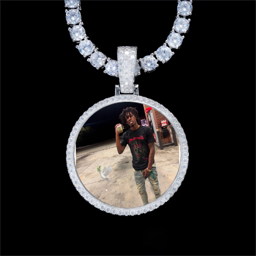 925S & VVS Moissanite 3D Circle Custom Picture Pendant