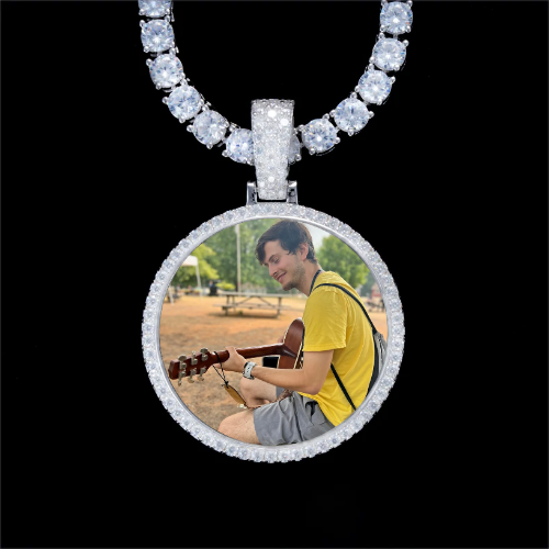 925S & VVS Moissanite 3D Circle Custom Picture Pendant