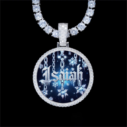 925S & VVS Moissanite 3D Circle Custom Picture Pendant