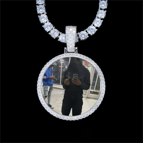 925S & VVS Moissanite 3D Circle Custom Picture Pendant