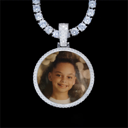 925S & VVS Moissanite 3D Circle Custom Picture Pendant