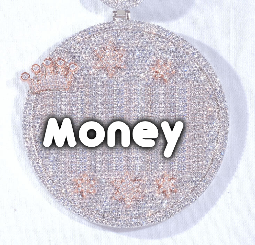 CUSTOM LETTER NECKLACE 3D BIG CROWN DISC