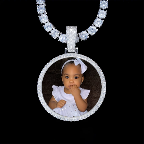 925S & VVS Moissanite 3D Circle Custom Picture Pendant