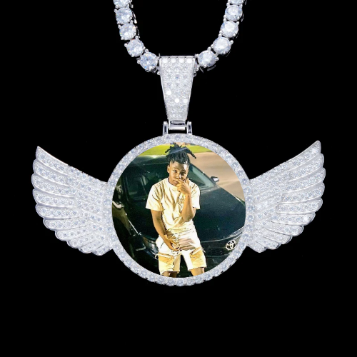 925S & VVS Moissanite 3D Wing Custom Picture Pendant