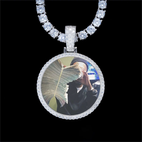 925S & VVS Moissanite 3D Circle Custom Picture Pendant