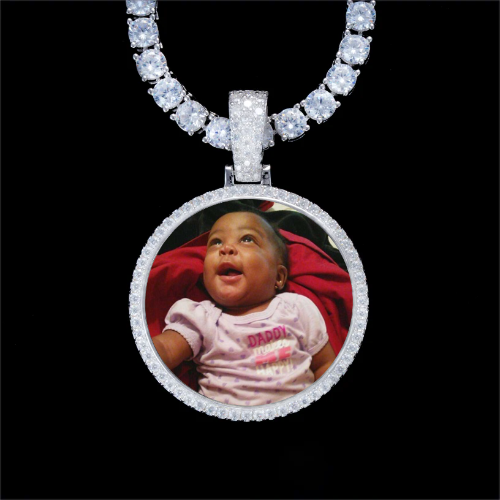 925S & VVS Moissanite 3D Circle Custom Picture Pendant