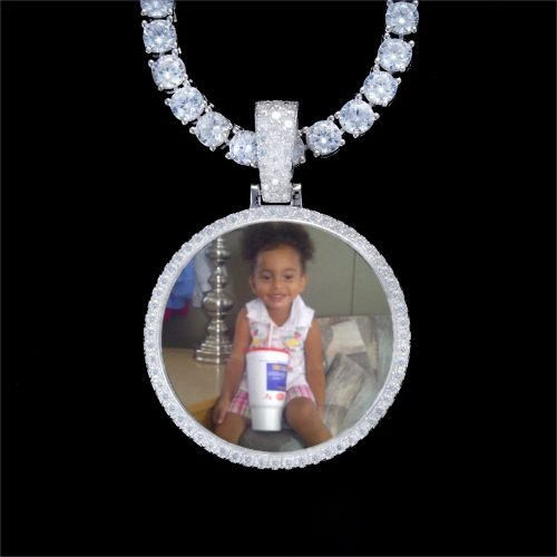 925S & VVS Moissanite 3D Circle Custom Picture Pendant