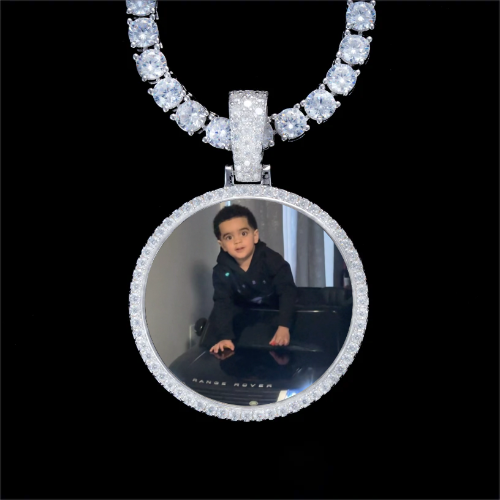 925S & VVS Moissanite 3D Circle Custom Picture Pendant