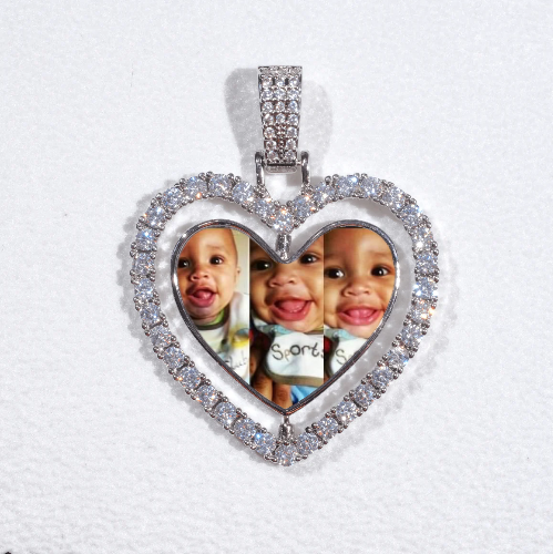 3D Spinning 2-Faced Heart Custom Picture Pendant
