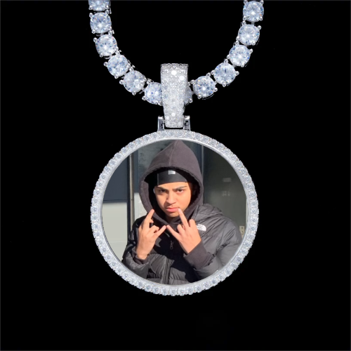 925S & VVS Moissanite 3D Circle Custom Picture Pendant