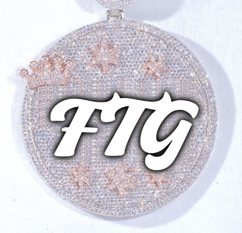 CUSTOM LETTER NECKLACE 3D BIG CROWN DISC