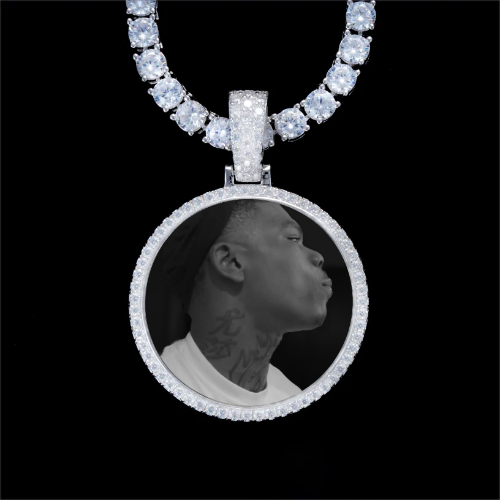 925S & VVS Moissanite 3D Circle Custom Picture Pendant